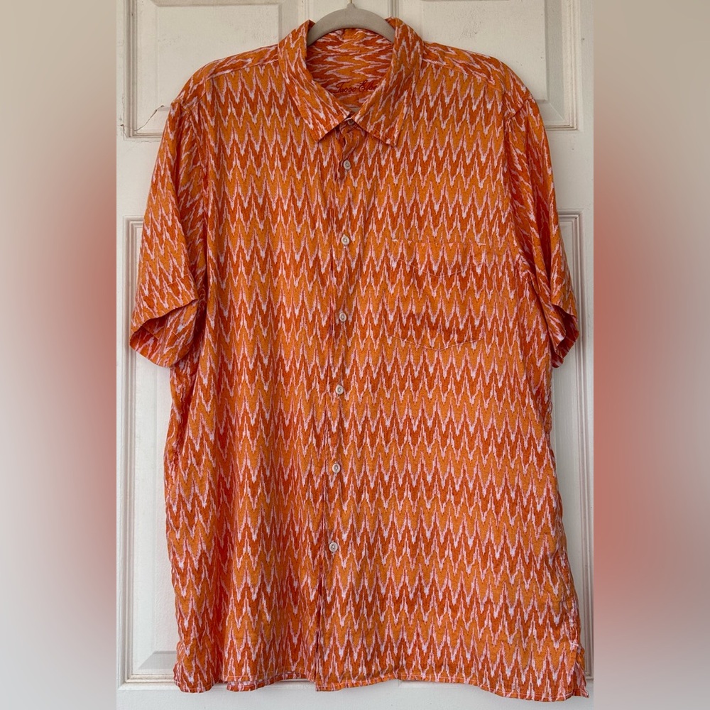 Tasso Elba Men’s Flamestitch Linen Button Up Shirt Orange Size XL